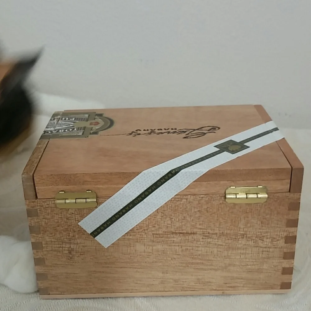 Genesis graphic wooden cigar box hinged latched
